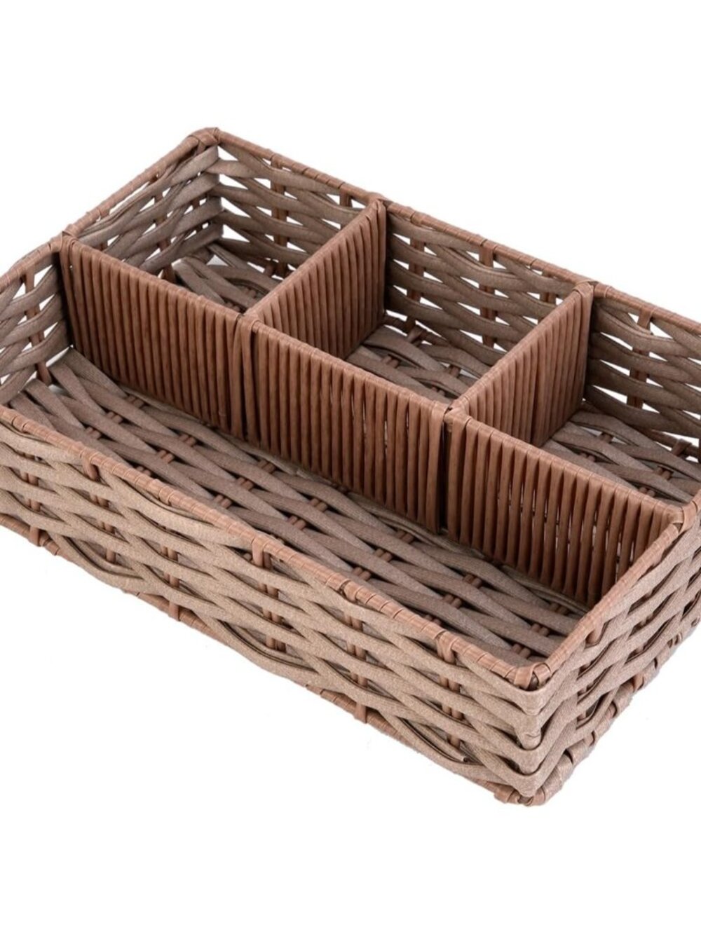 4-Compartment Woven Storage Basket with Dividers, Divided Makeup Organizer and D